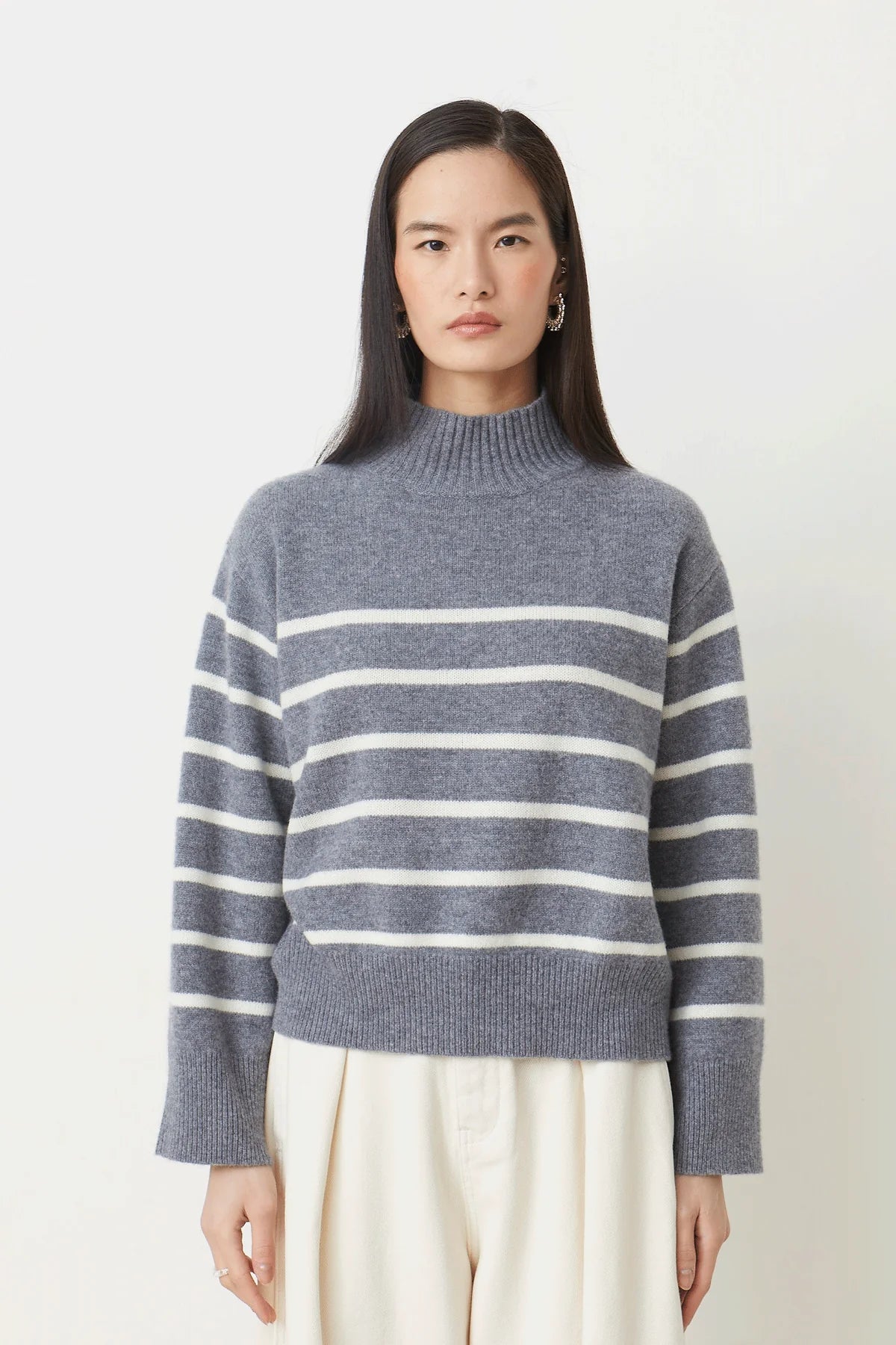 Suncoo Palisko turtleneck jumper in grey and white stripes