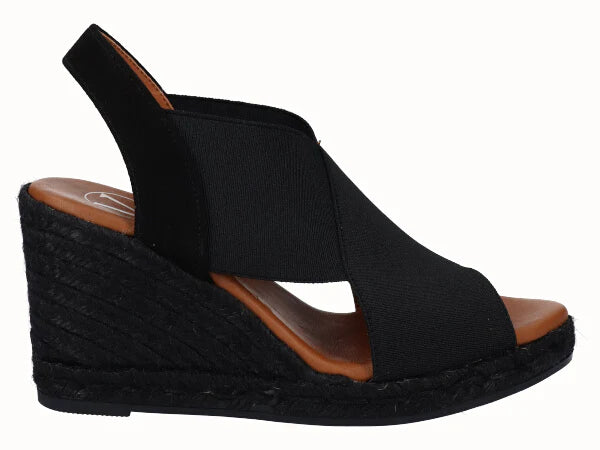 Viguera black espadrille wedge sandal side view