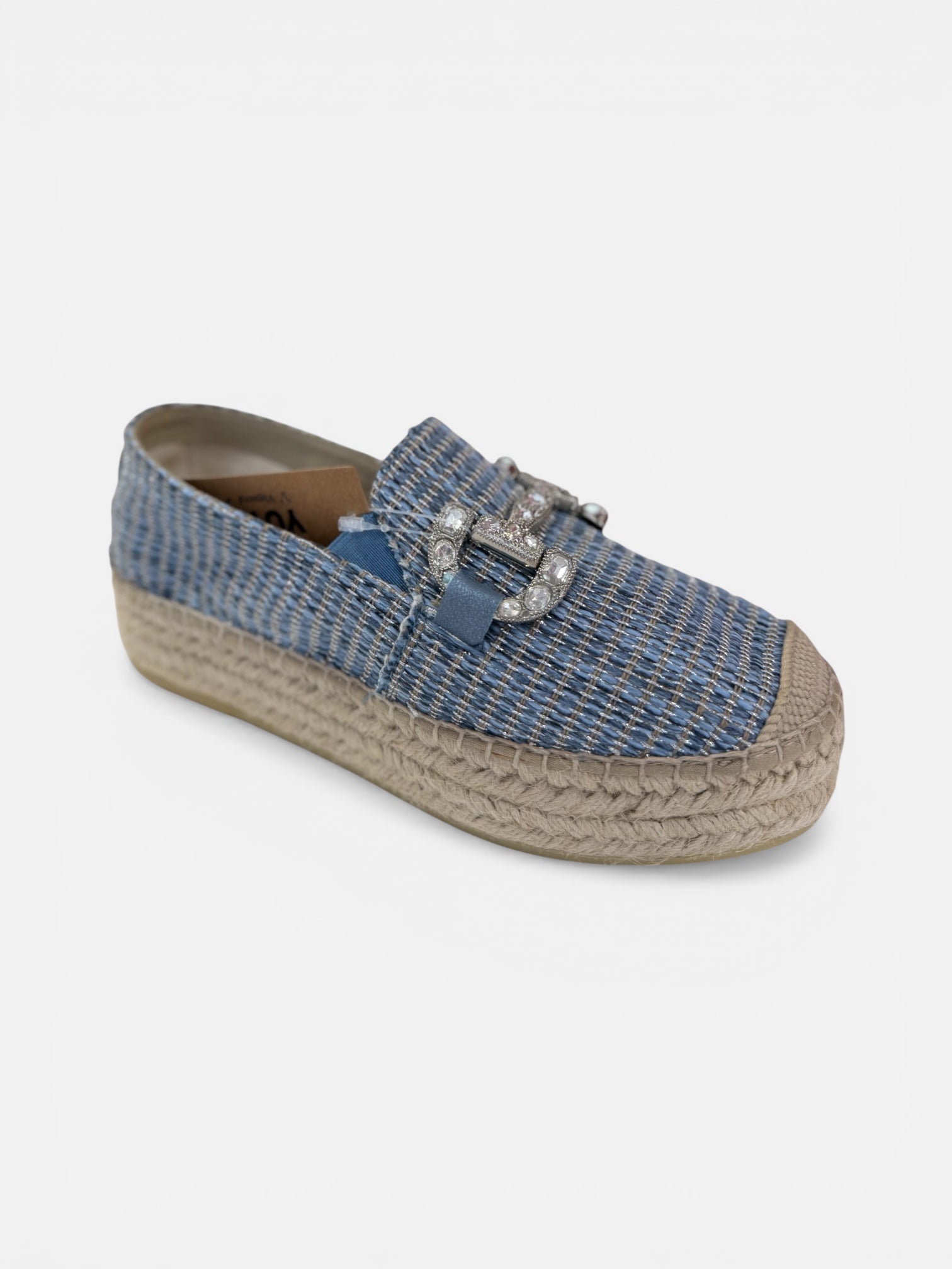 Viguera blue woven espadrille loafers with jewelled buckle