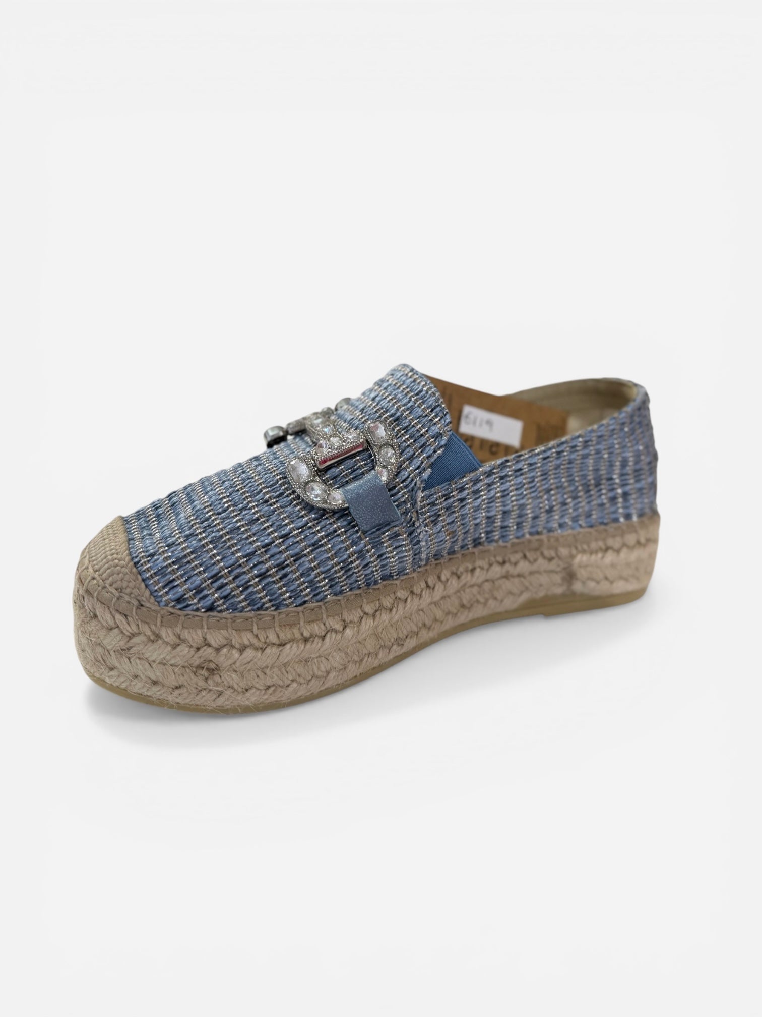 Viguera blue woven espadrille summer shoes with jewelled buckle