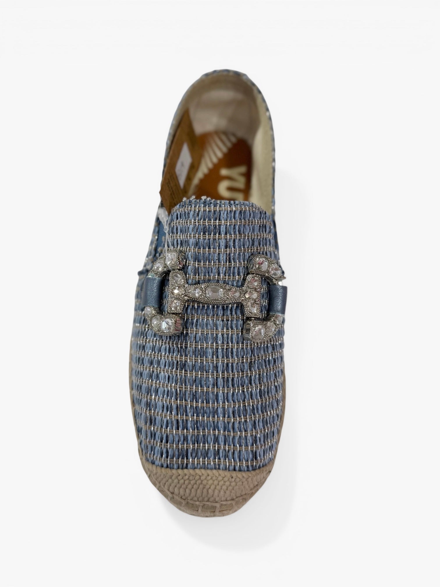 Viguera blue woven espadrille loafers with jewelled buckle Top view