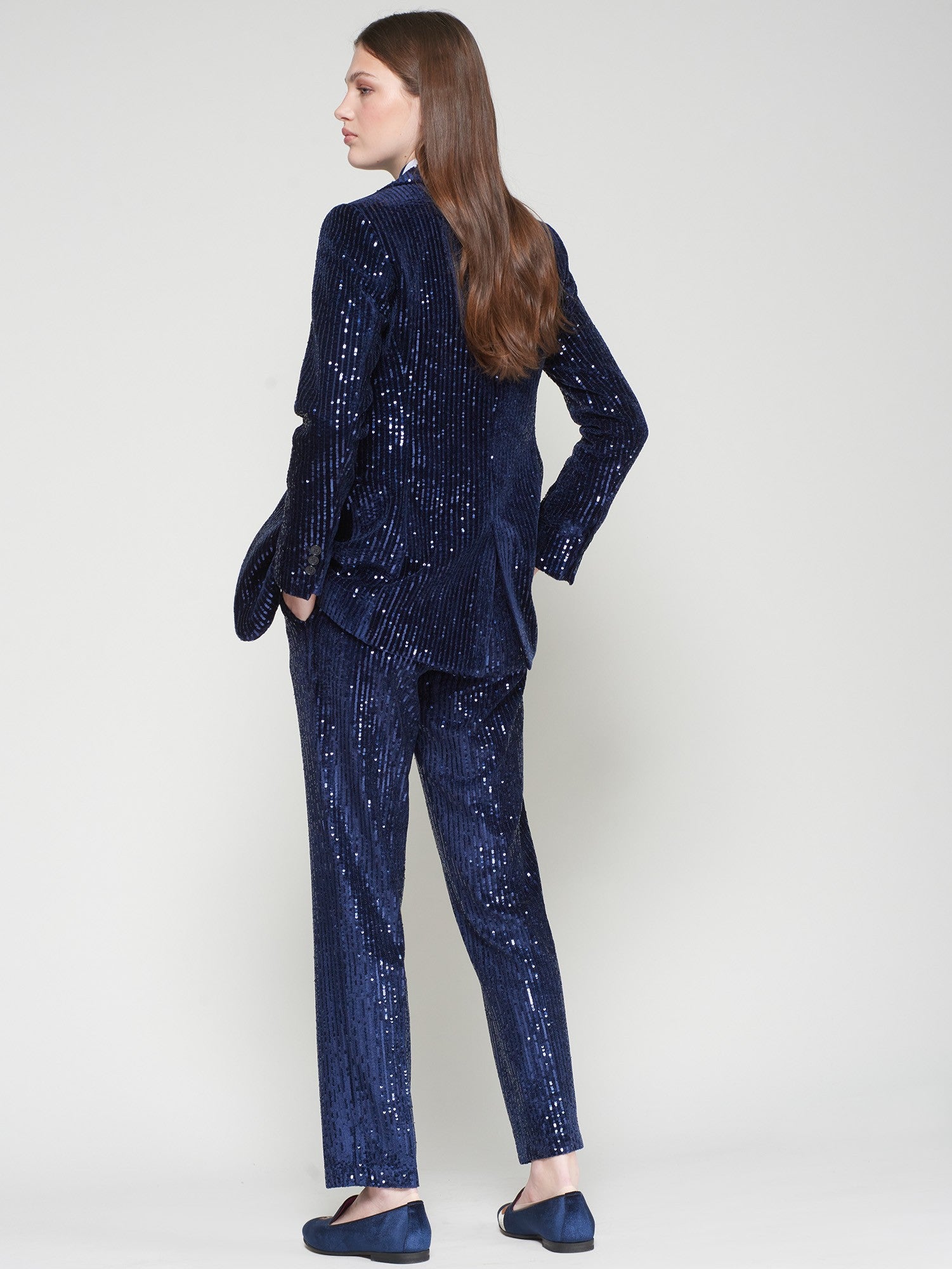 Vilagallo Tiffany Marino trousers rear view with subtle shimmer