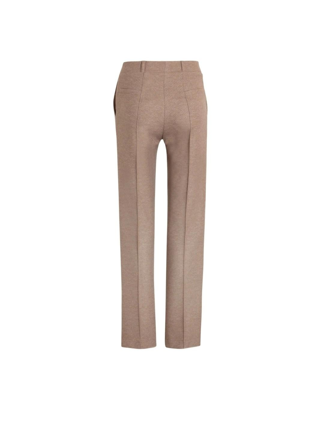 Back view of Vilagallo Carla beige trousers showing mid-rise waistband, seams & welt pockets.