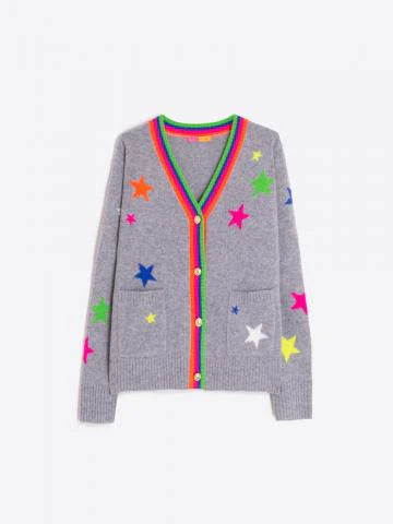 Flat lay of Vilagallo Alina star cardigan with button front And pockets