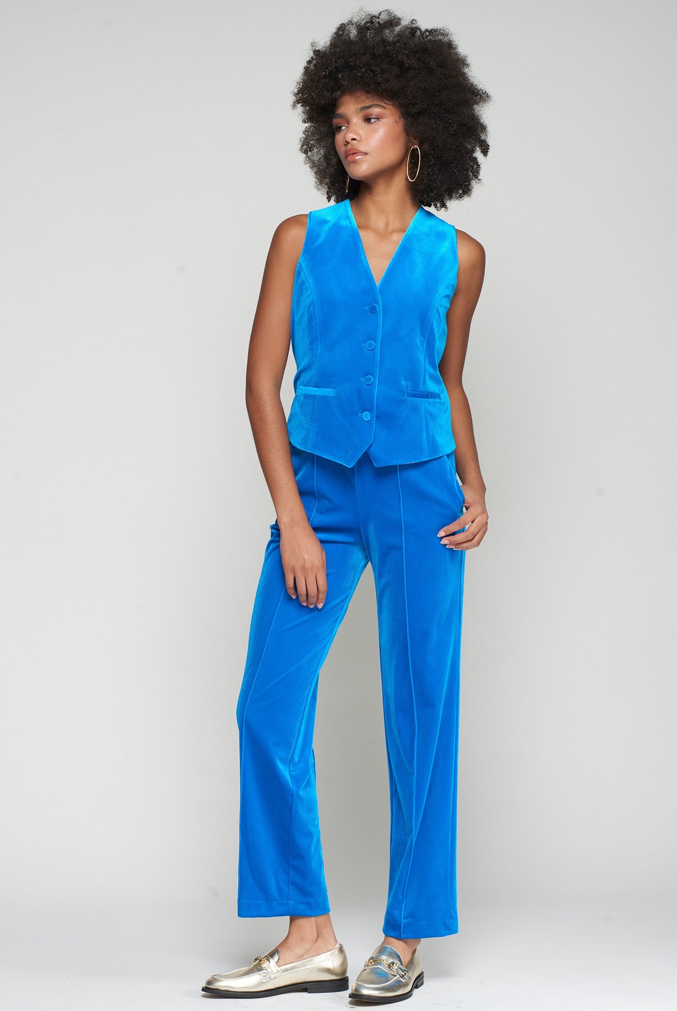 Vilagallo electric blue waistcoat with V-neck and welt pockets