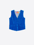 Vilagallo electric blue velvet waistcoat – front view, covered buttons