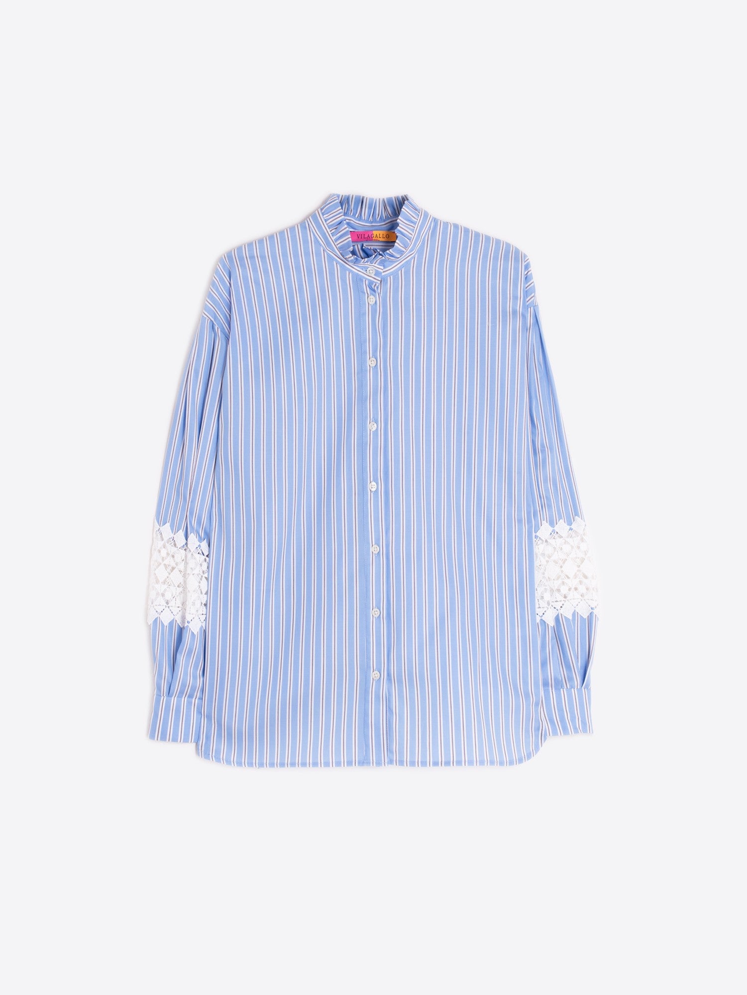 Front view of Vilagallo Natalie shirt in white with blue and brown stripes