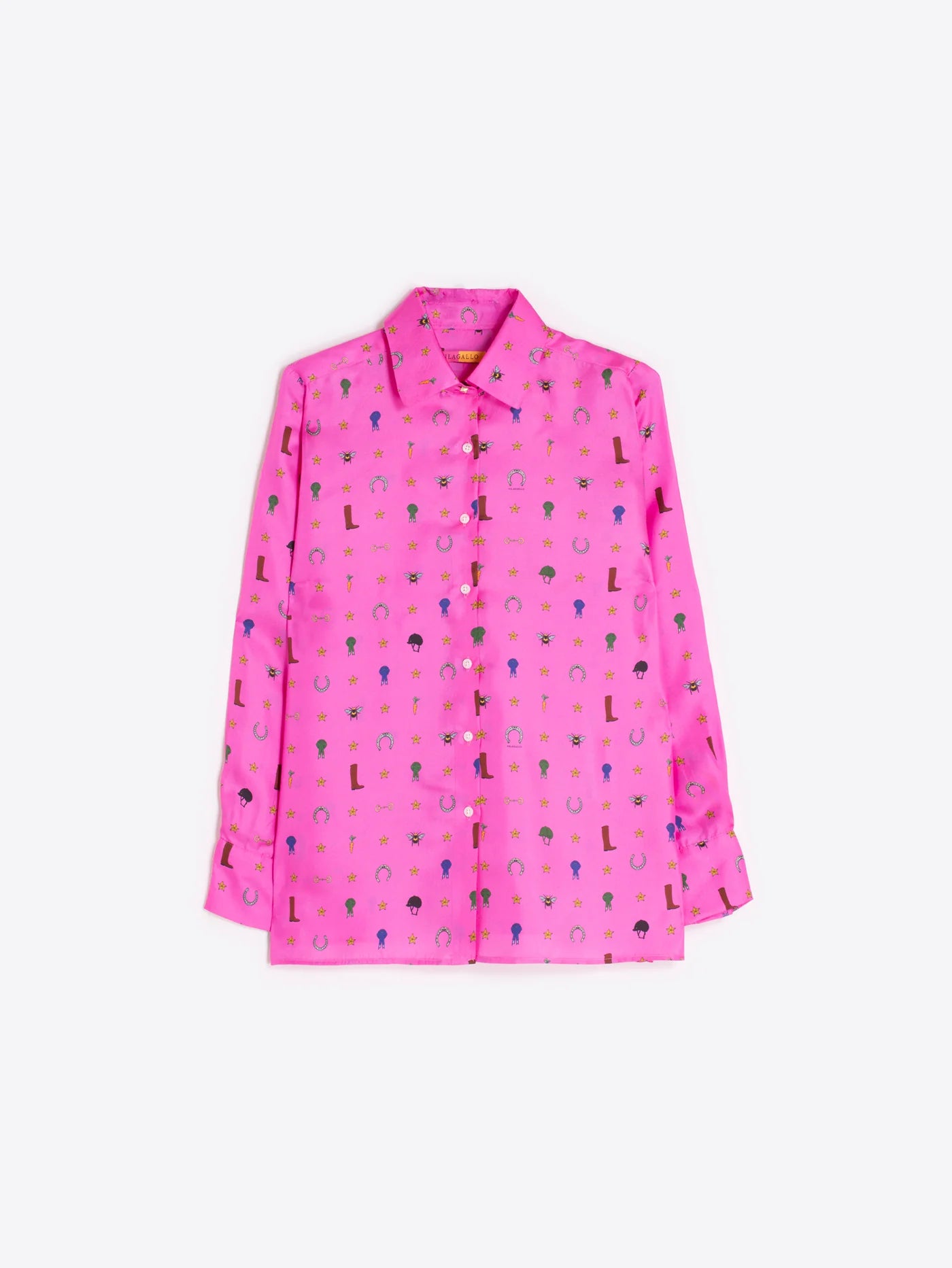 Vilagallo pink silk equestrian print shirt with button front