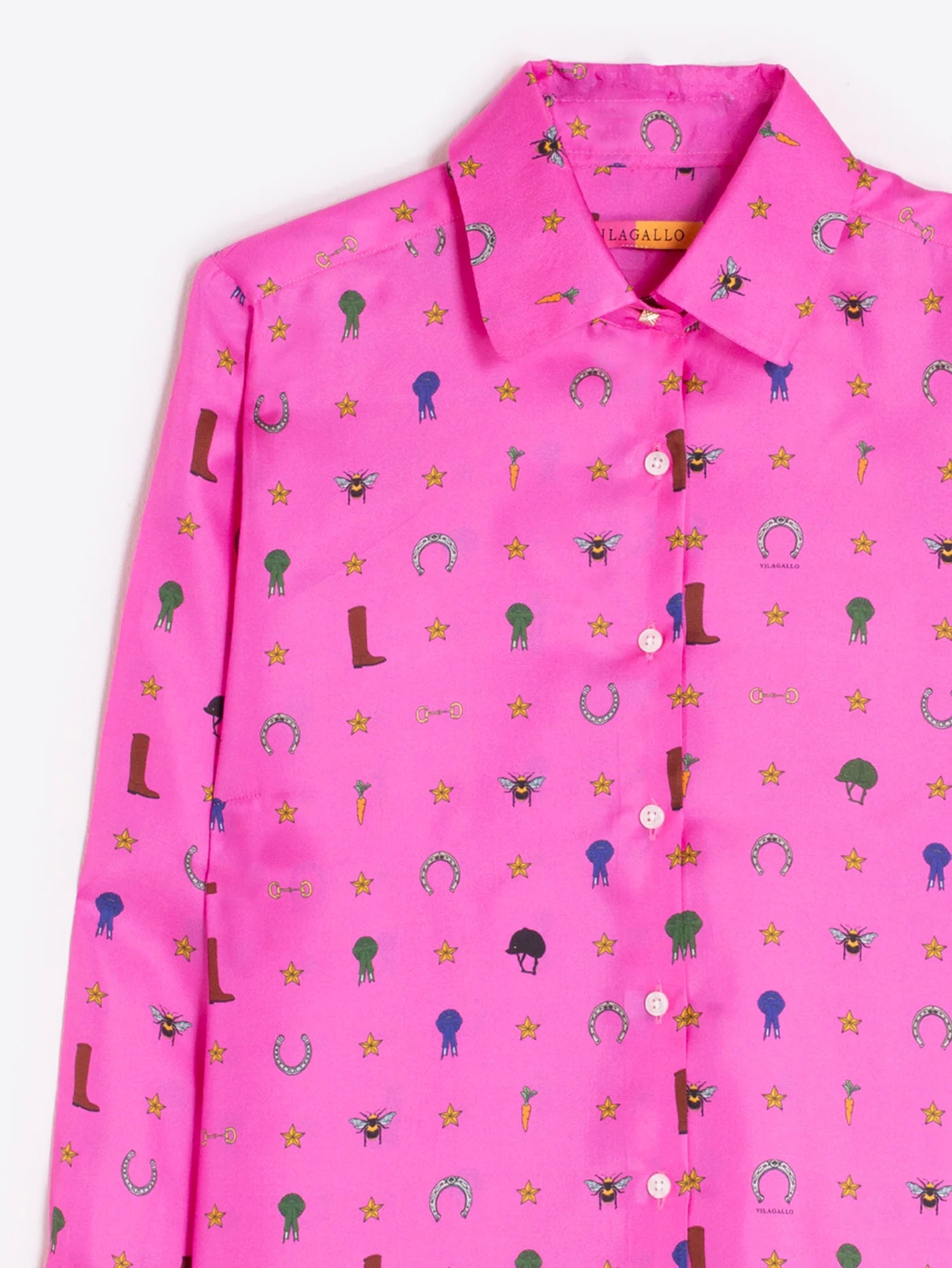 Vilagallo 100% silk shirt in fuchsia with horse motif details