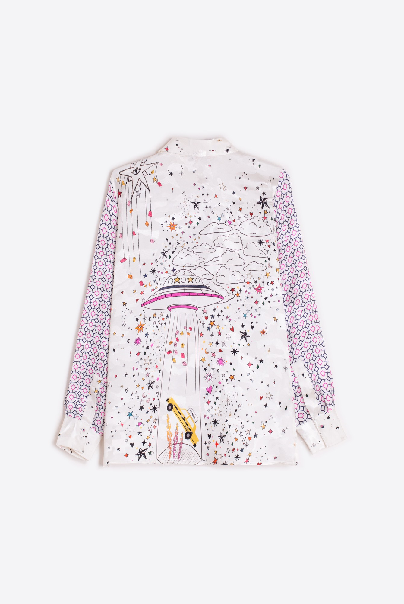 Vilagallo UFO shirt flat lay showing full cosmic back print