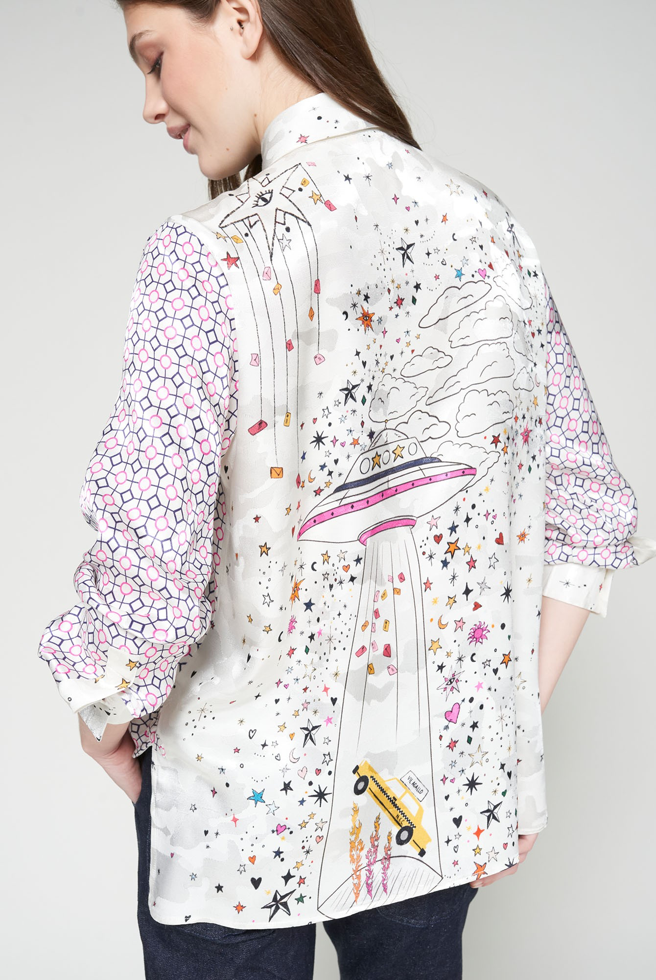 Vilagallo UFO Print Shirt back view with illustrated space scene