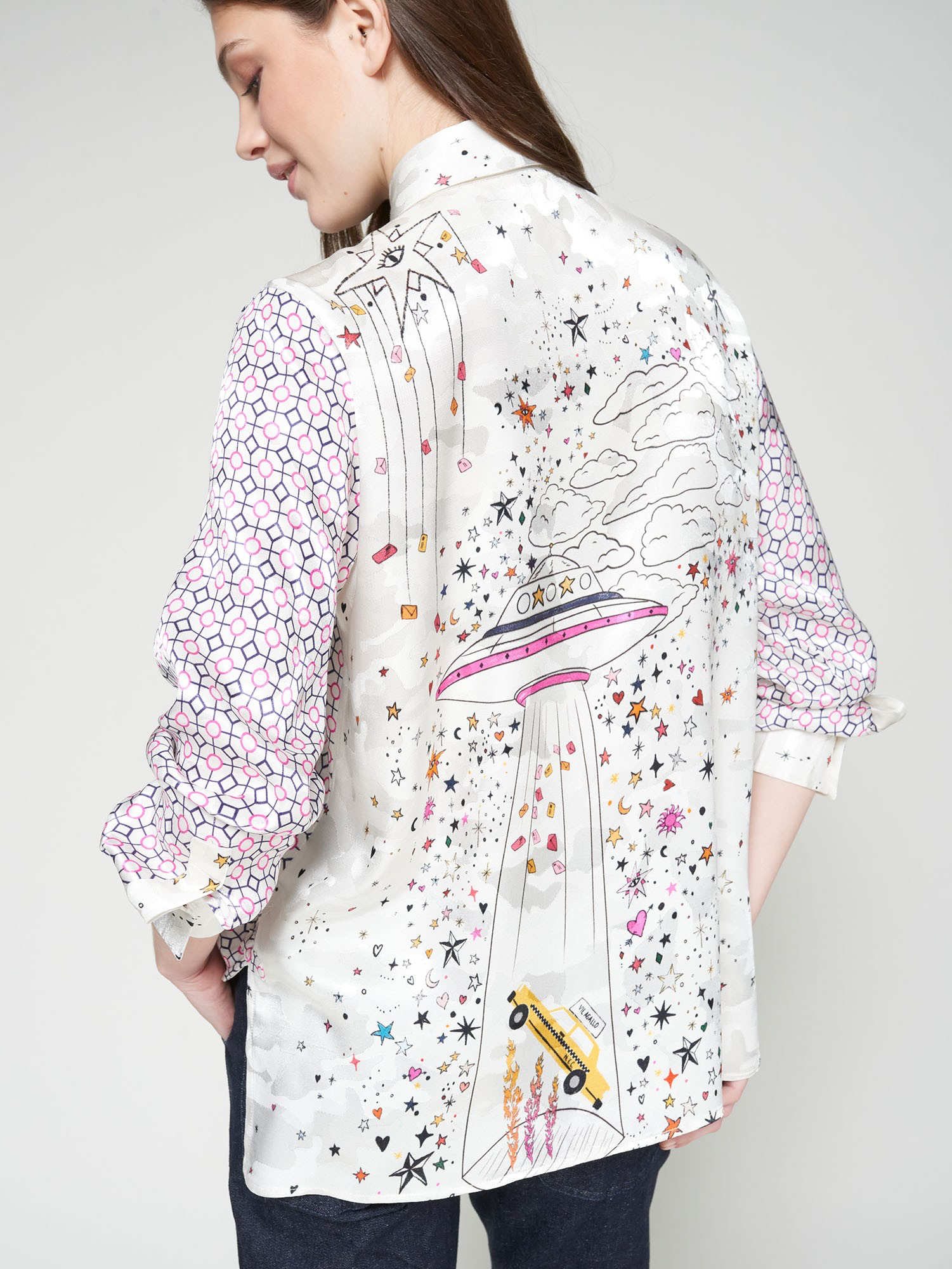 Vilagallo UFO Print Shirt back view with illustrated space scene