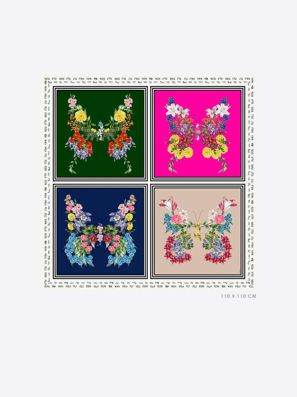 Vilagallo Marisa silk foulard scarf with butterfly floral print