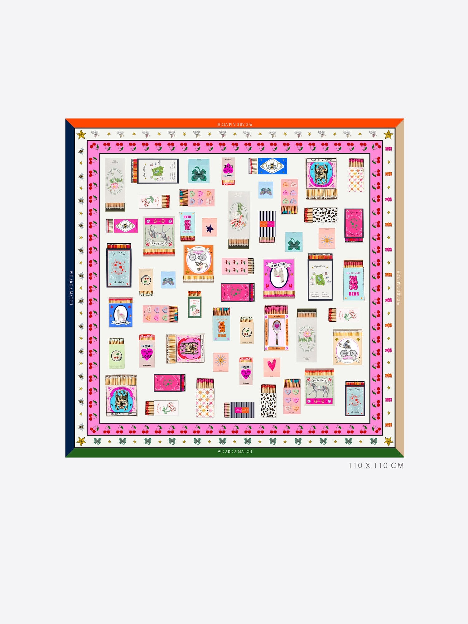 Vilagallo square silk scarf with colourful illustrated matchbox print