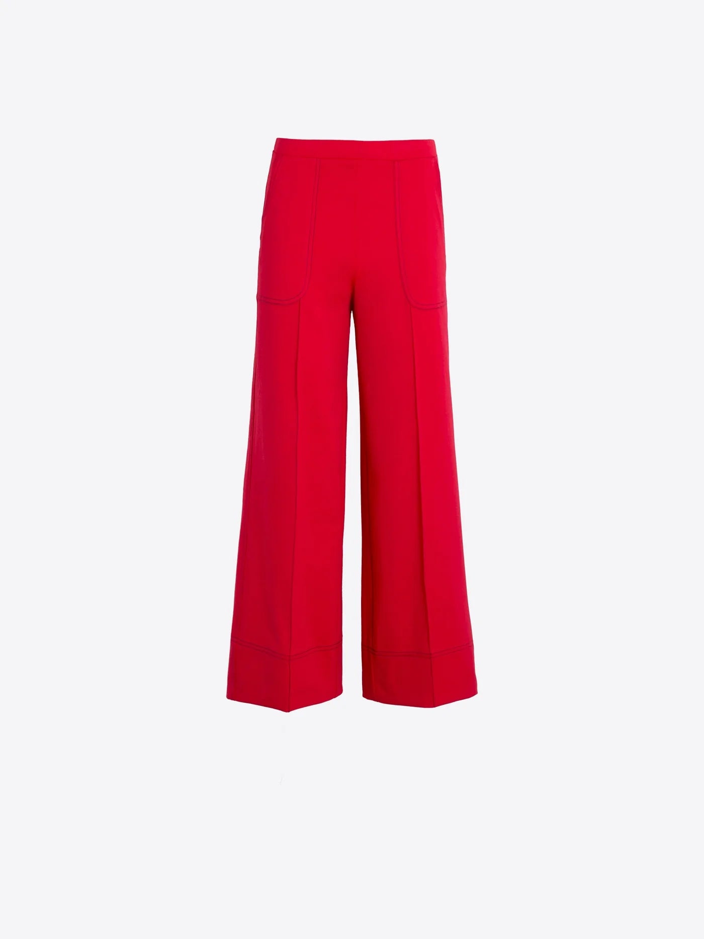 Vilagallo red wide leg trousers front view with seam detail