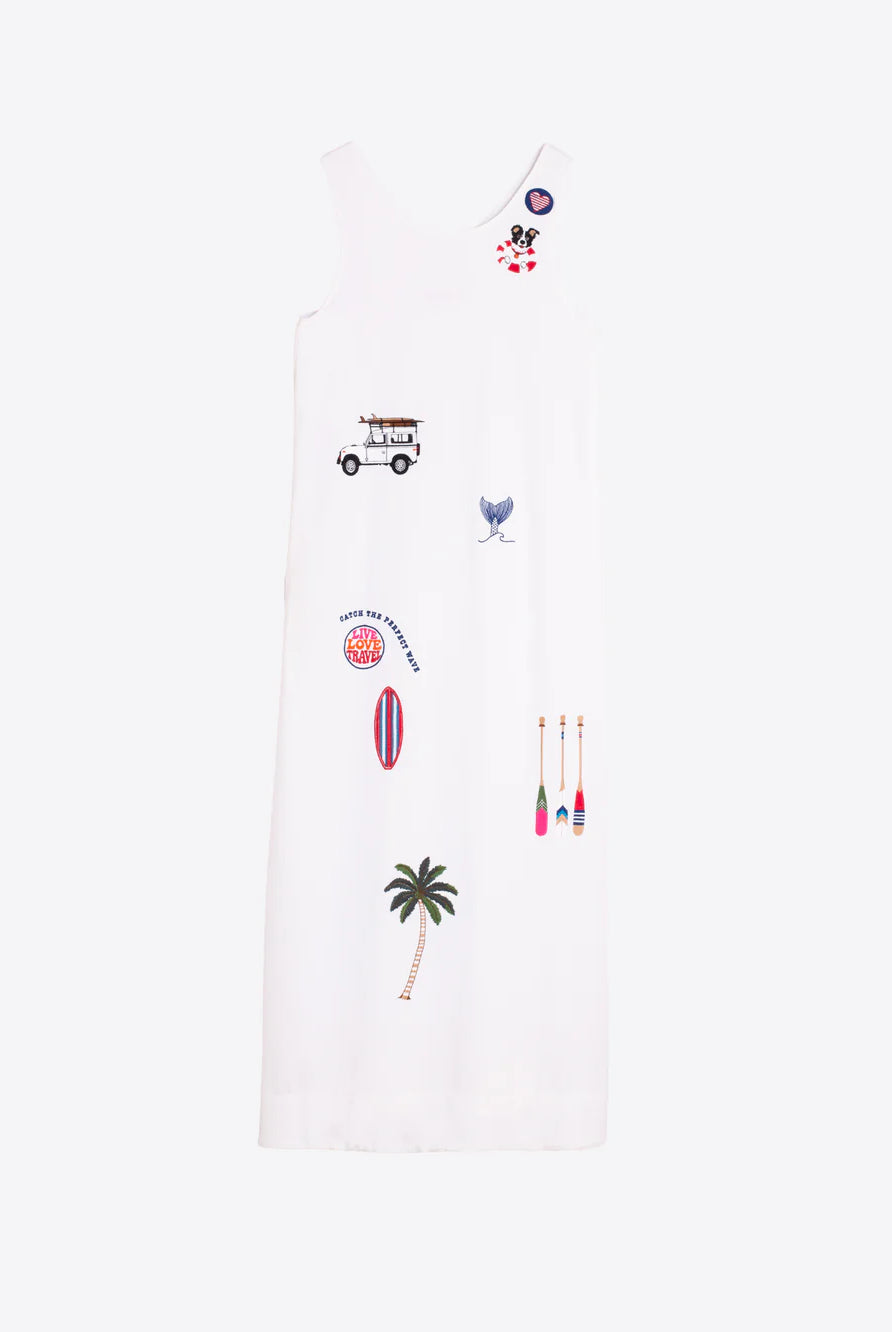 Vilagallo white sleeveless embroidered long dress