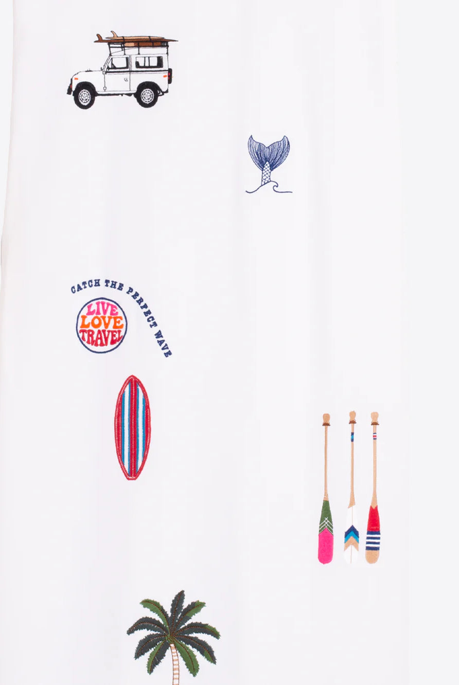 Vilagallo white surf embroidered long sleeveless dress detail