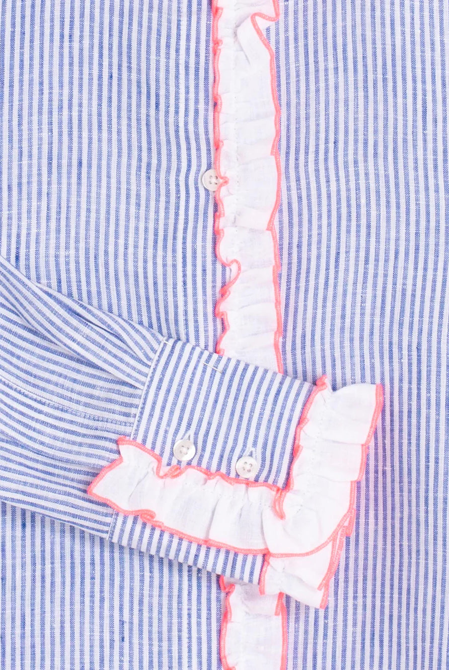 Vilagallo blue and white striped shirt with ruffle detailed cuff