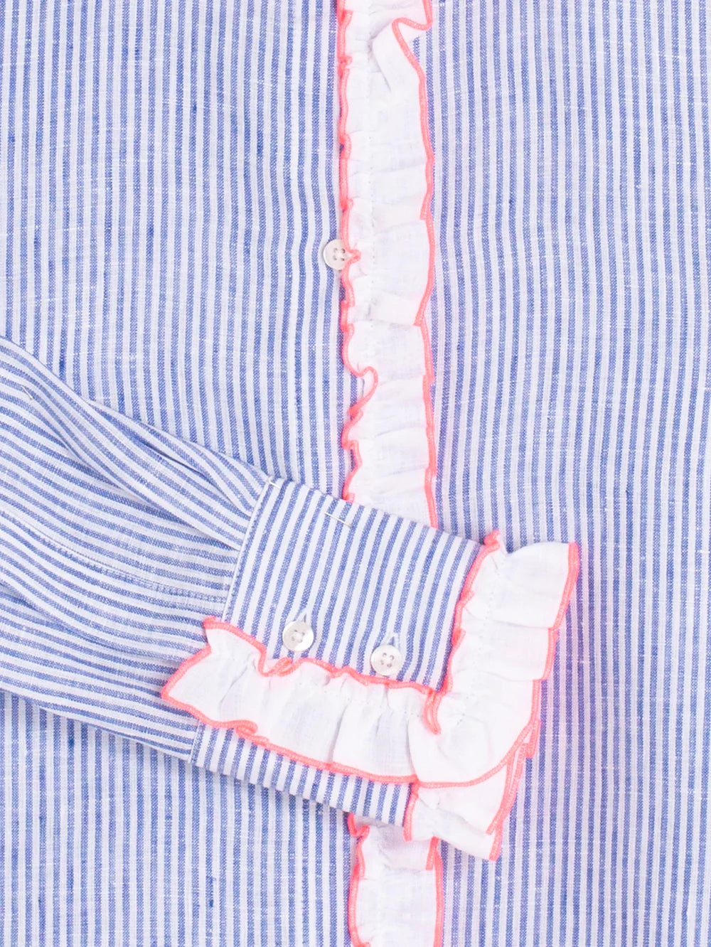Vilagallo blue and white striped shirt with ruffle detailed cuff