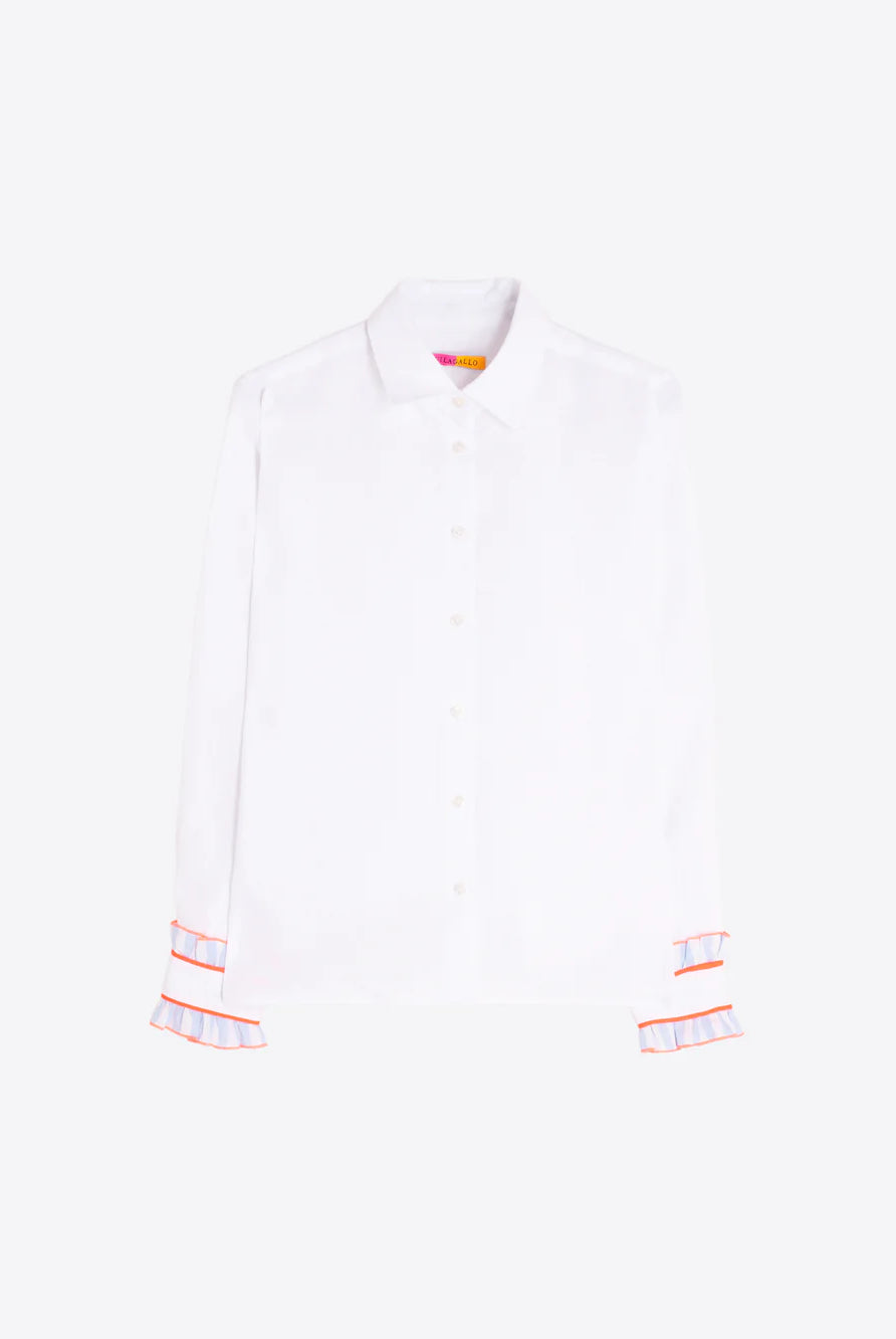 Vilagallo white linen shirt relaxed fit with statement cuffs