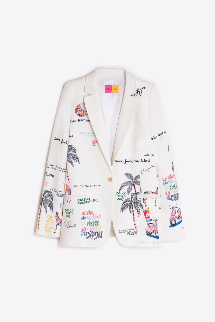 Vilagallo cream tailored print blazer full product flat lay