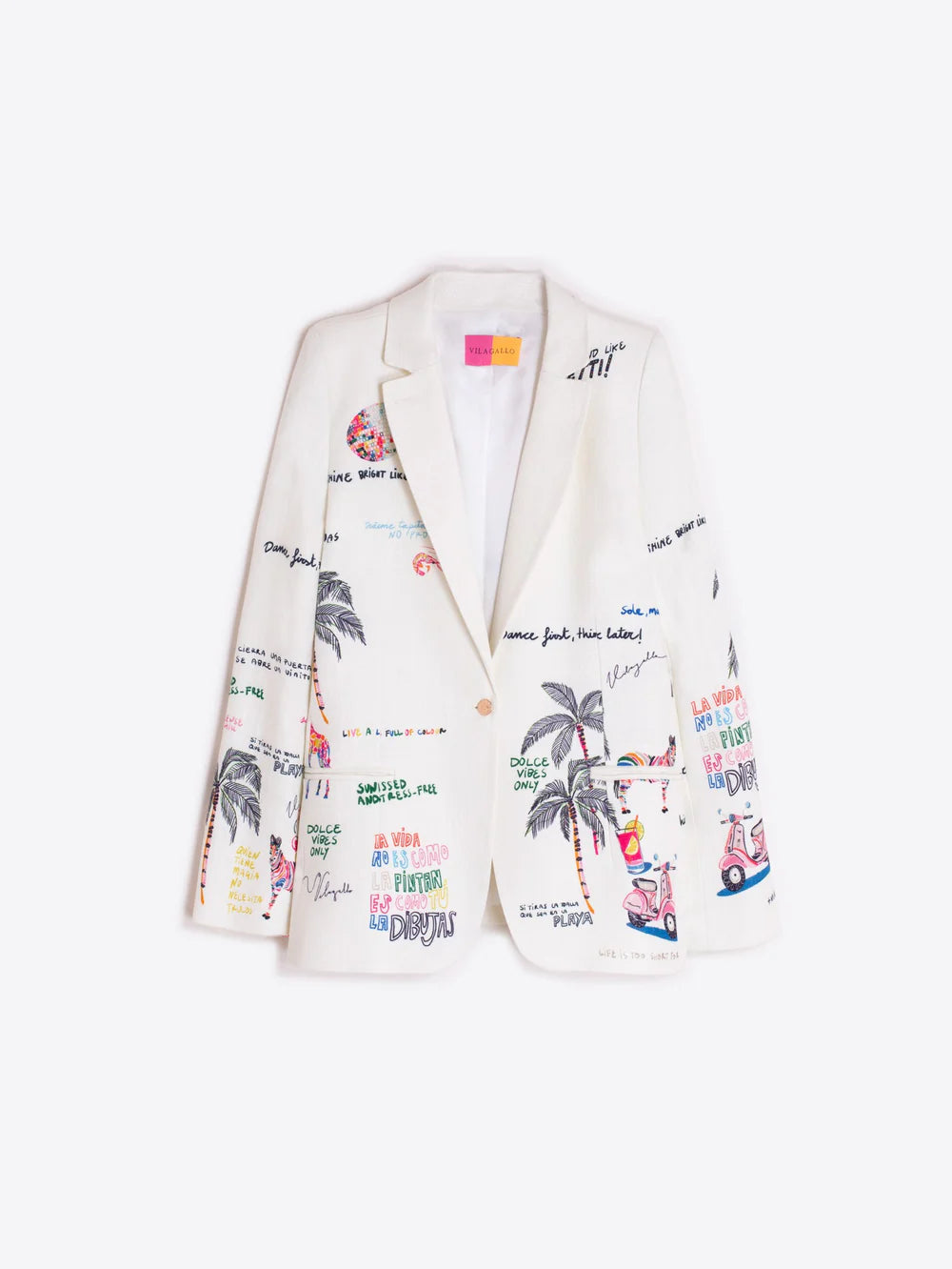 Vilagallo cream tailored print blazer full product flat lay
