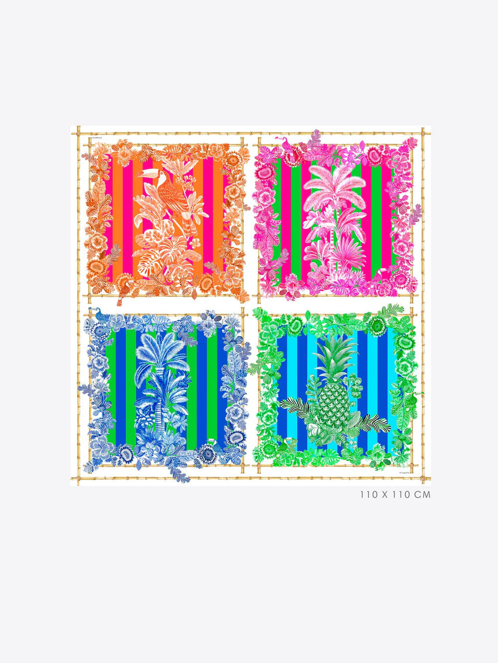 Vilagallo multi square tropical print silk scarf front view