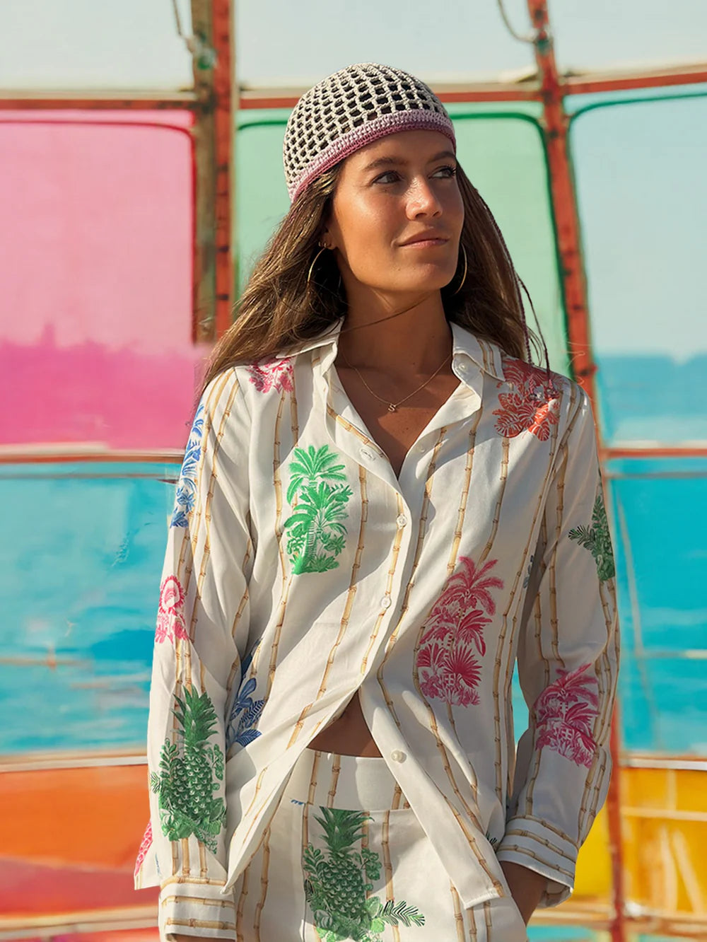 Vilagallo cream tropical print blouse