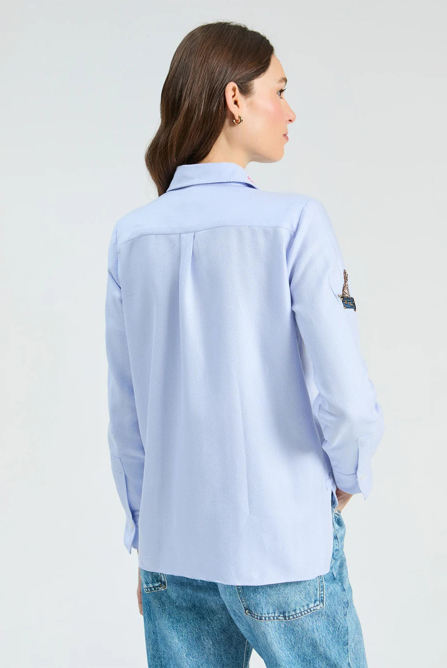 Vilagallo Hotel light blue striped embroidered shirt – back model view