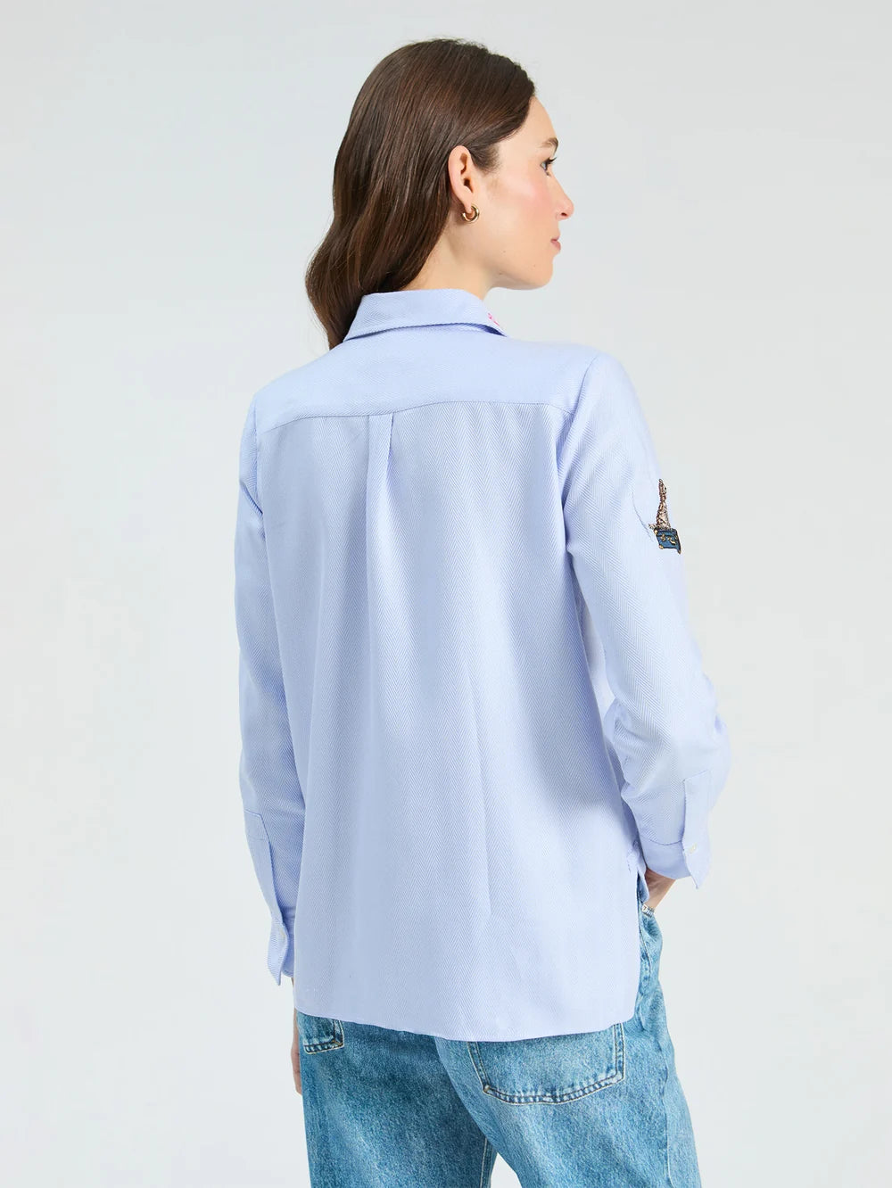 Vilagallo Hotel light blue striped embroidered shirt – back model view