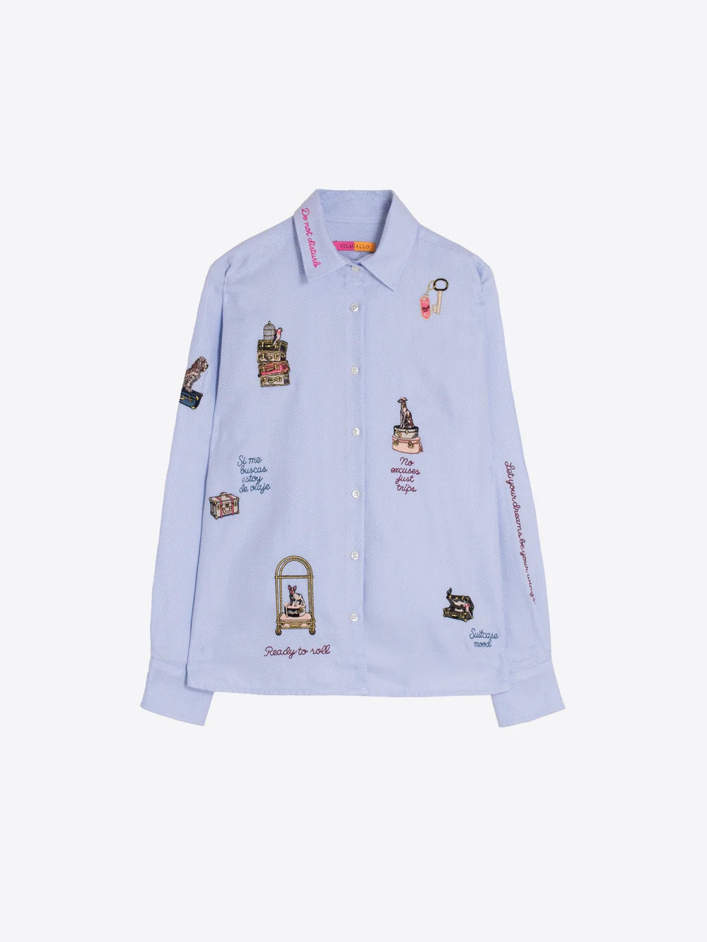 Vilagallo Hotel blue and white striped travel embroidered shirt – front product view
