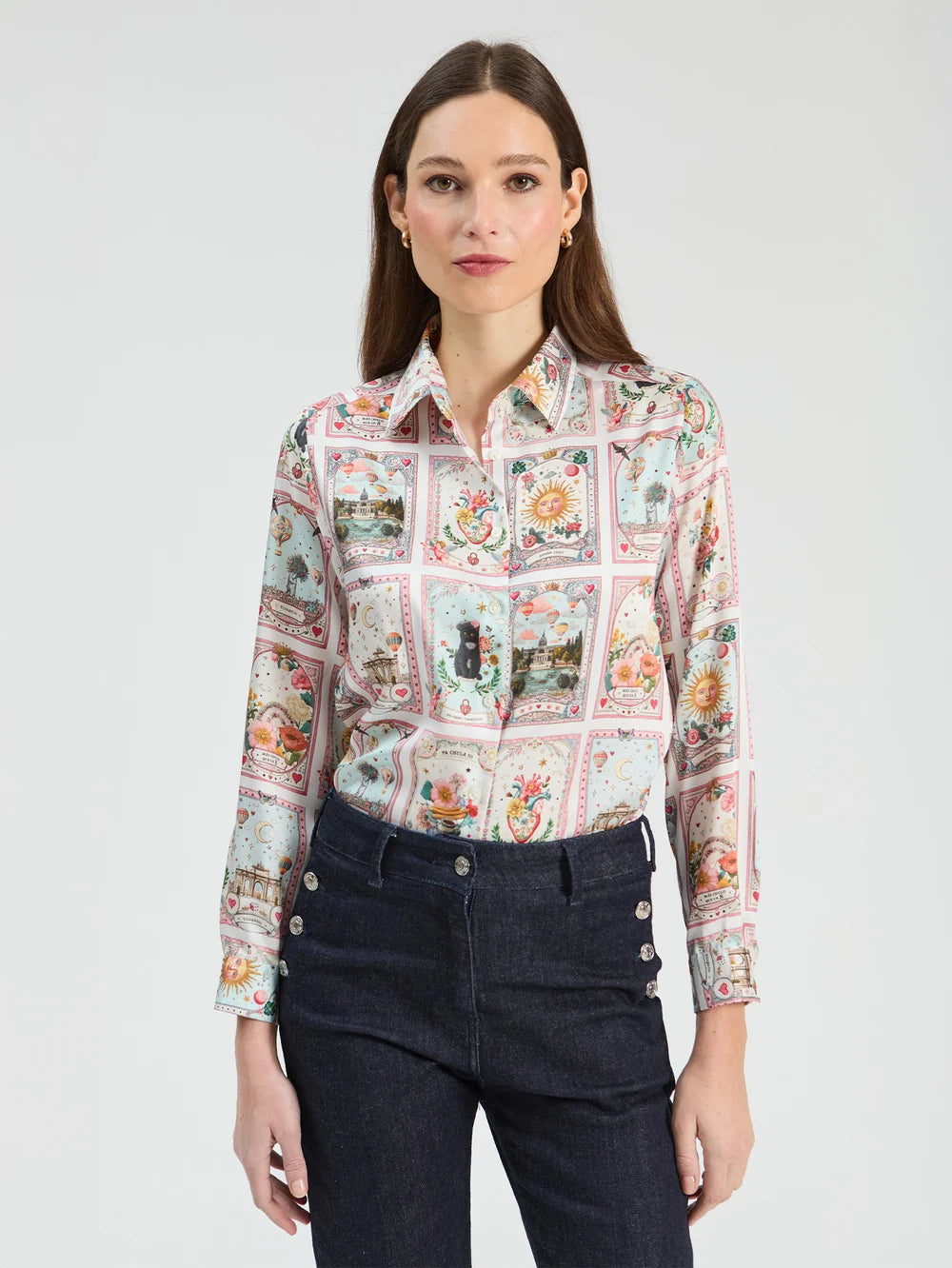 Vilagallo Madrid vintage tile print long sleeve shirt front view
