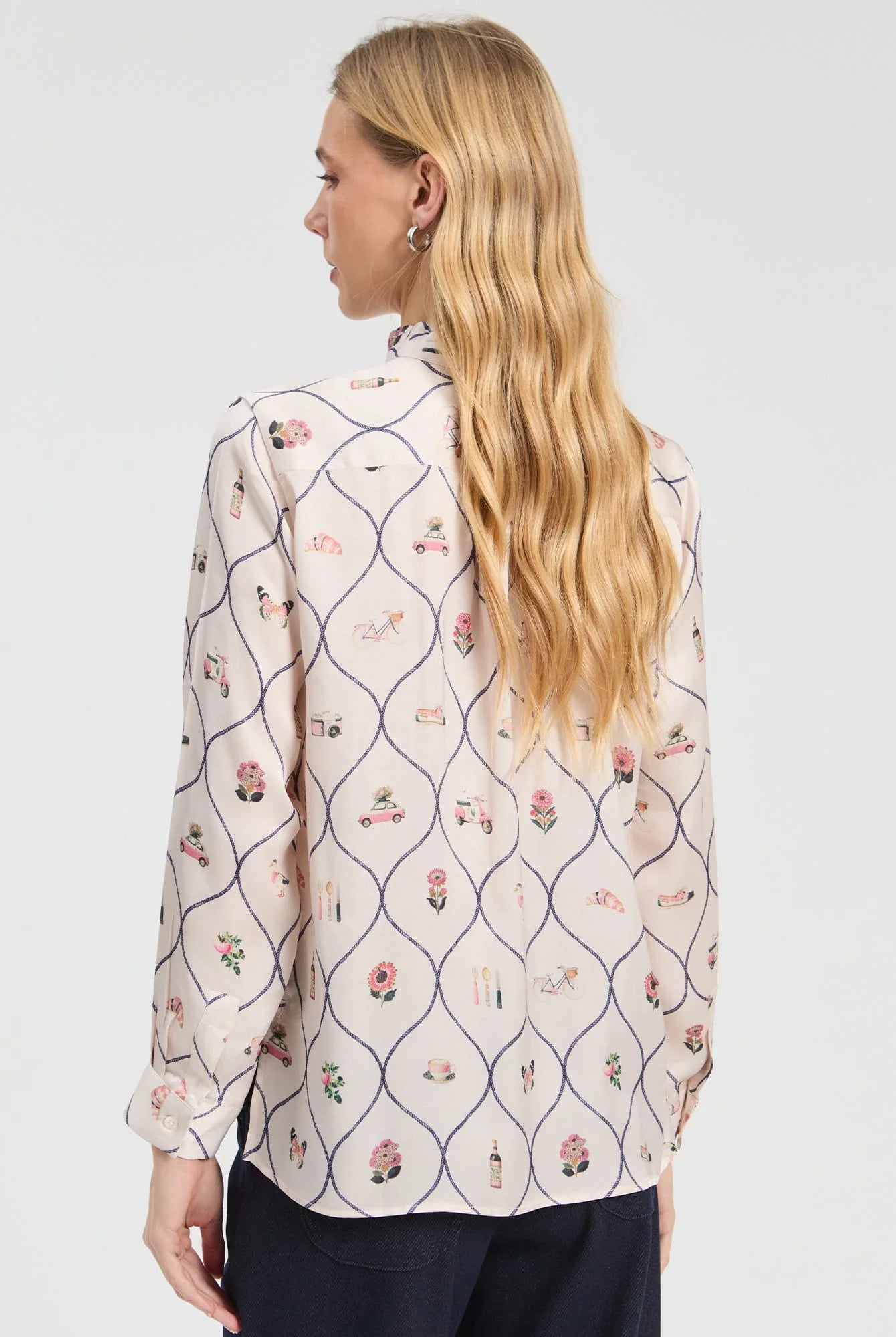 Vilagallo Madrid ivory printed long sleeve shirt back view