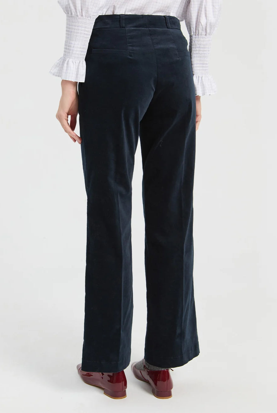 Vilagallo navy velvet women’s trousers back view