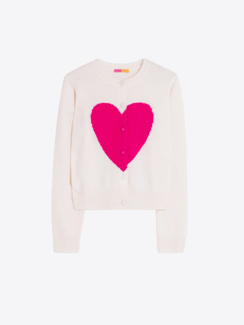 Vilagallo ecru fuchsia heart intarsia cardigan – product front view