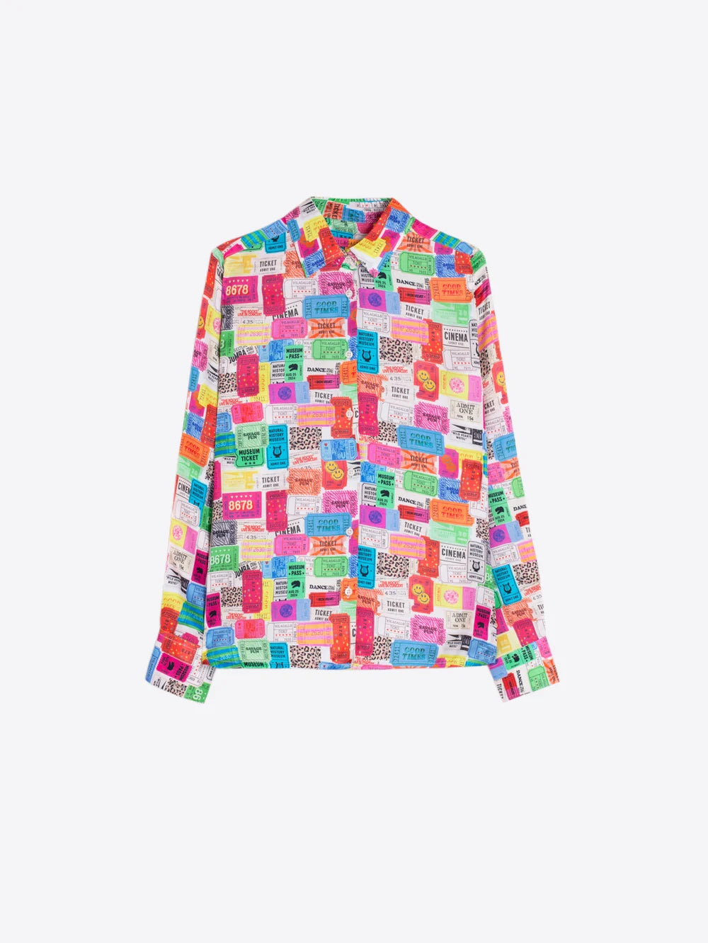 Vilagallo ticket print button-through shirt front product view