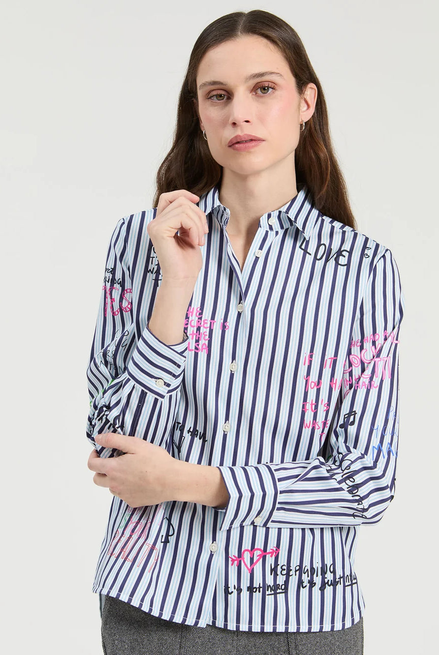 Vilagallo navy and white striped Ferris wheel cotton shirt front view