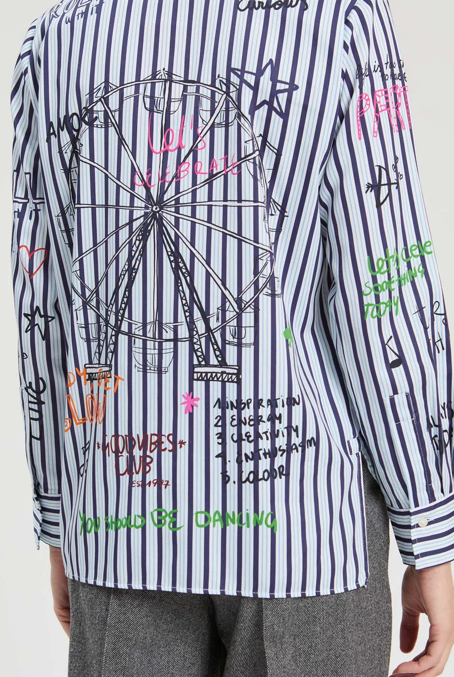 Vilagallo navy white striped Ferris wheel shirt back view