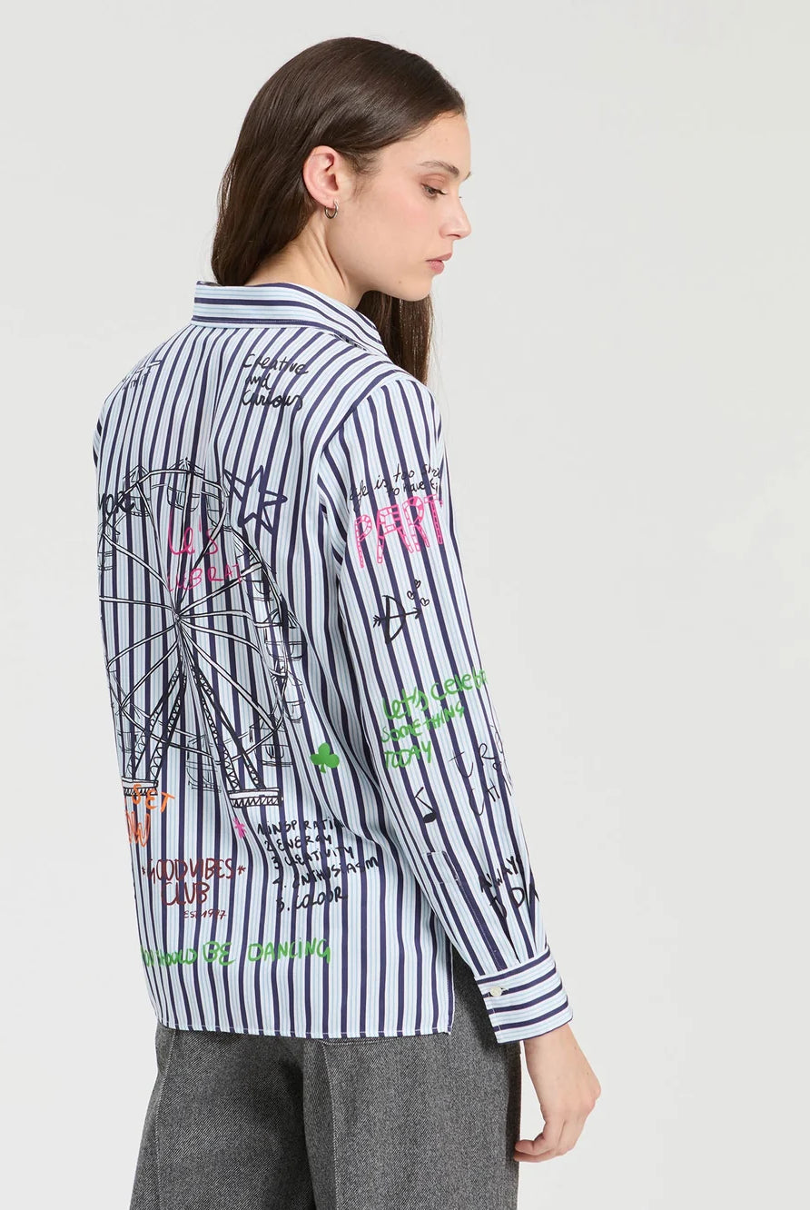 Vilagallo Ferris wheel print cotton shirt showing graphic back detail