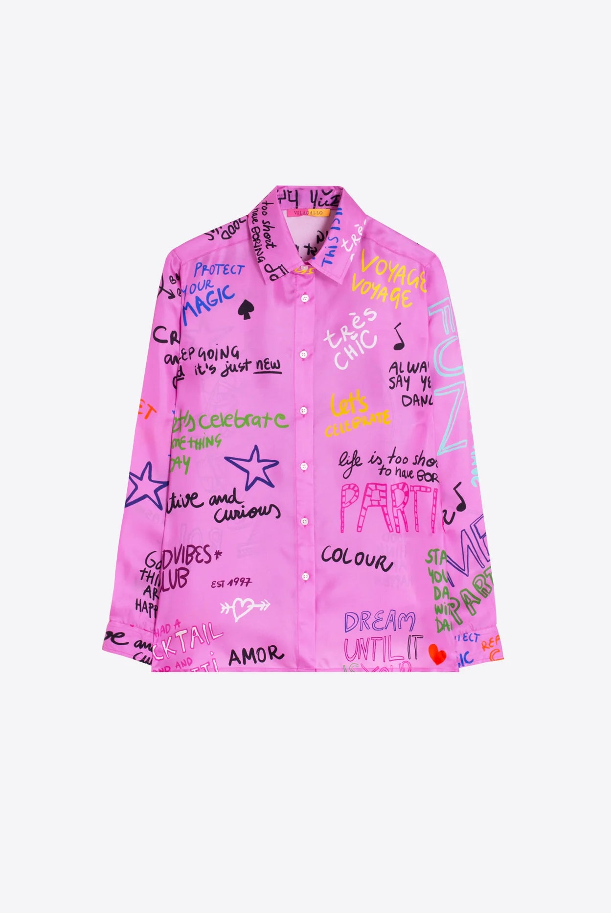 Vilagallo pink graphic print silk shirt product view