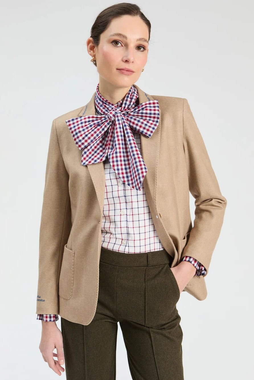 Vilagallo beige herringbone tailored blazer front view