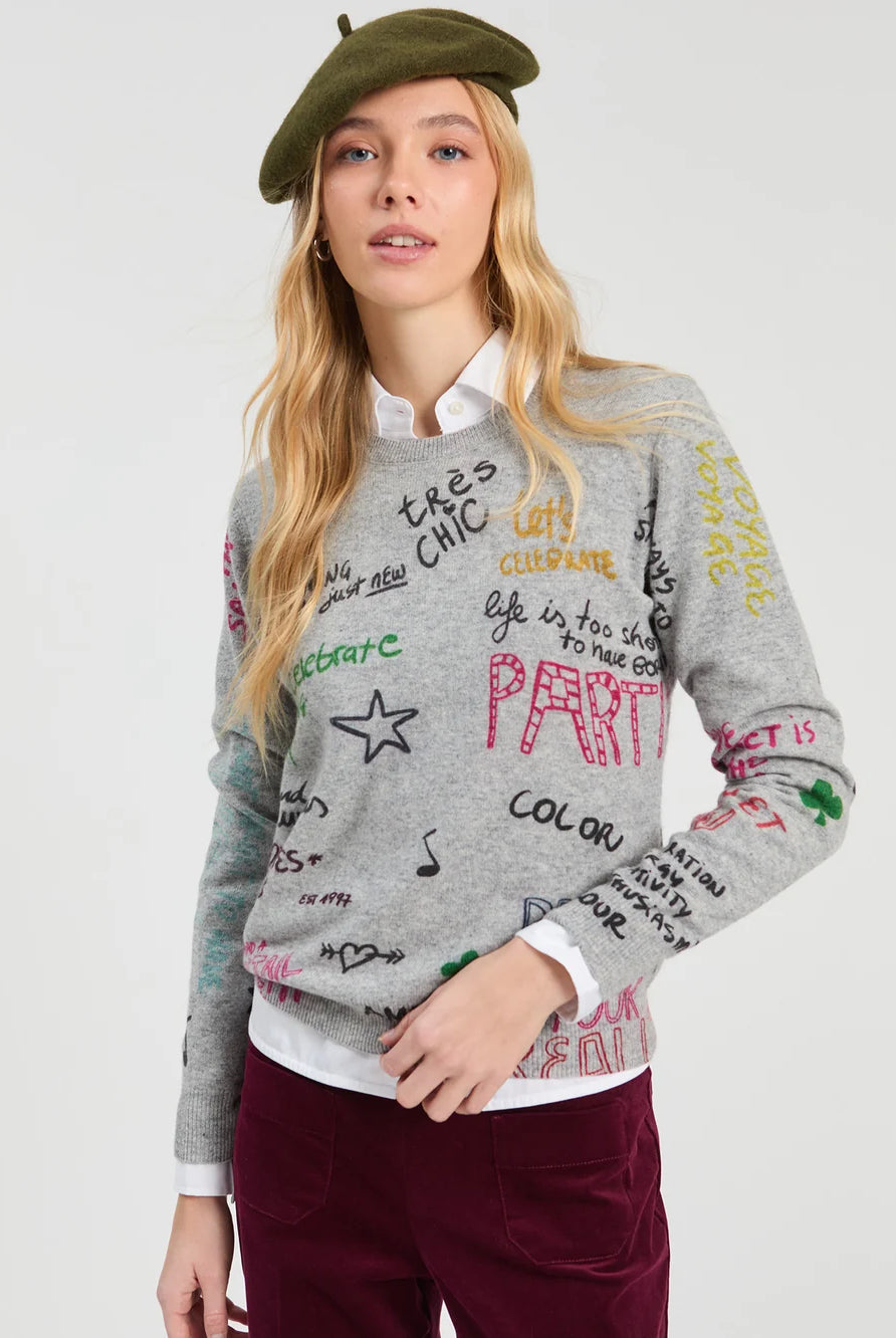 Vilagallo grey graffiti Ferris wheel jumper front view over white shirt