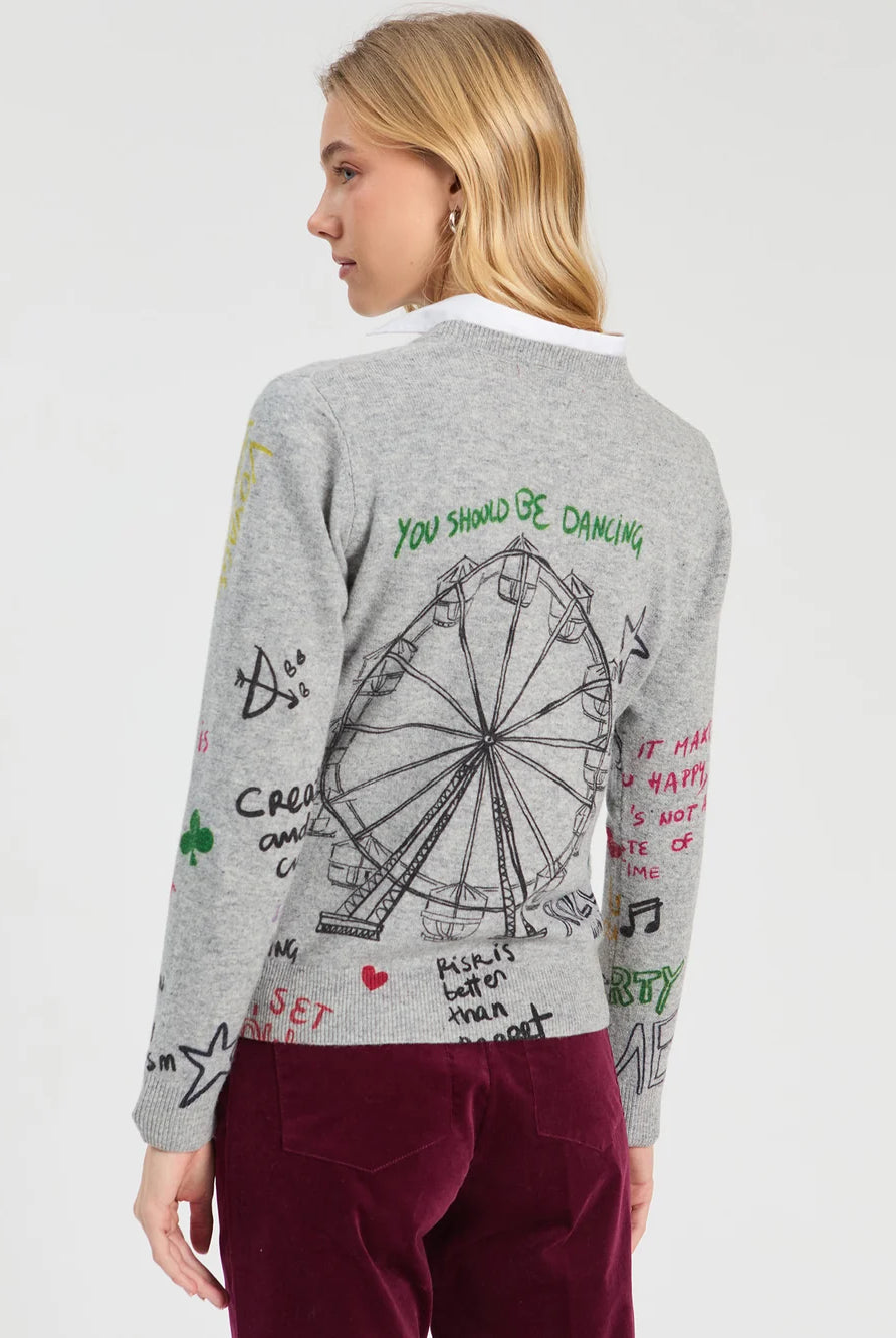 Vilagallo grey graffiti jumper back view with Ferris wheel illustration