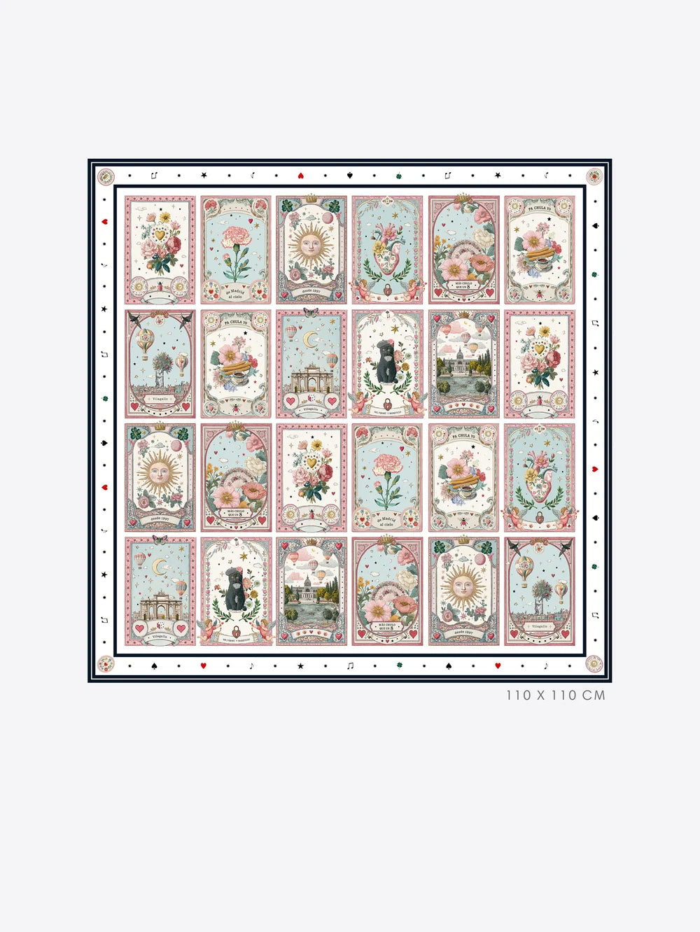 Vilagallo Madrid illustrated card print square silk scarf full view