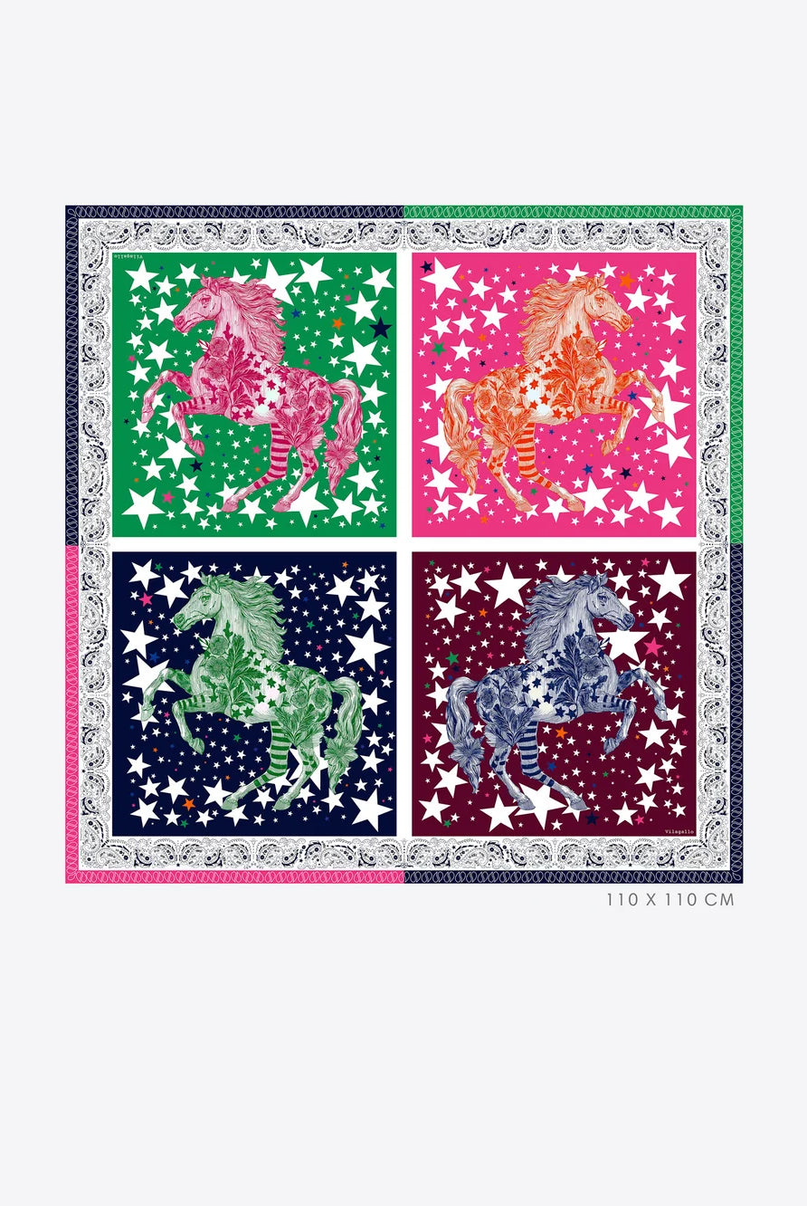 Vilagallo multicolour horse and star print square silk scarf