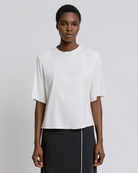 Access Fashion Off White Satin Top With Padded Shoulders