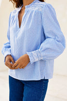 Aspiga blue stripe top with relaxed fit and jeans outfit