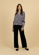 Fee G Navy Riley Velvet Wide Leg Trousers