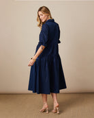 Fee G Agatha Navy Tafetta Layered Shirt Dress From The Back