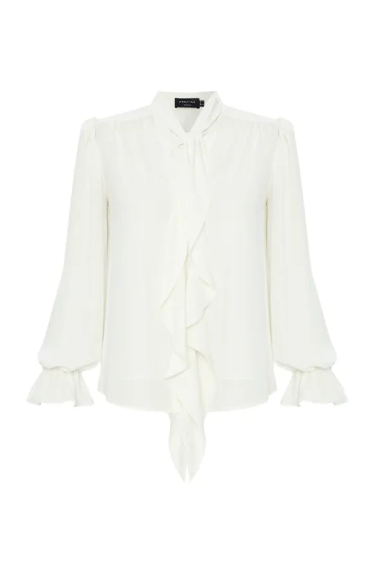 Exquise Aramis Cream Ruffle Shirt Elegant Chiffon Women s Blouse Ribbon Rouge Boutiques